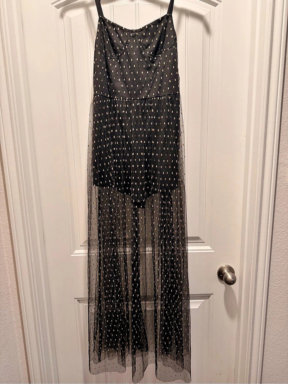 Sheer Gold-Dot Maxi Dress Size 12 Like New